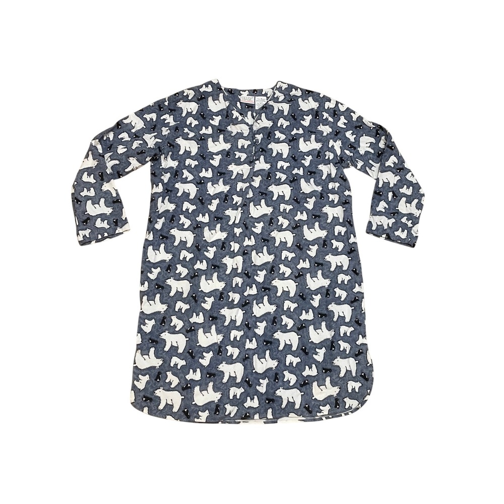Simply Basic Women Medium Blue Polar Bear Penguin Cotton Flannel Nightgown Dress
